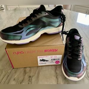 Ryka NWT Devo Plus 2 Black and Purple Walking Sneakers Size 9.5 Wide